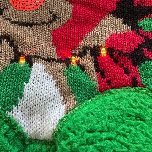 Sweater Womens Small Ugly Christmas Xmas Red Light Up Ho Ho Ho Reindeer flaw - Picture 9 of 10